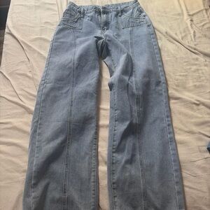 SHEIN Light Blue Wide-Leg Seam-Panel Jeans